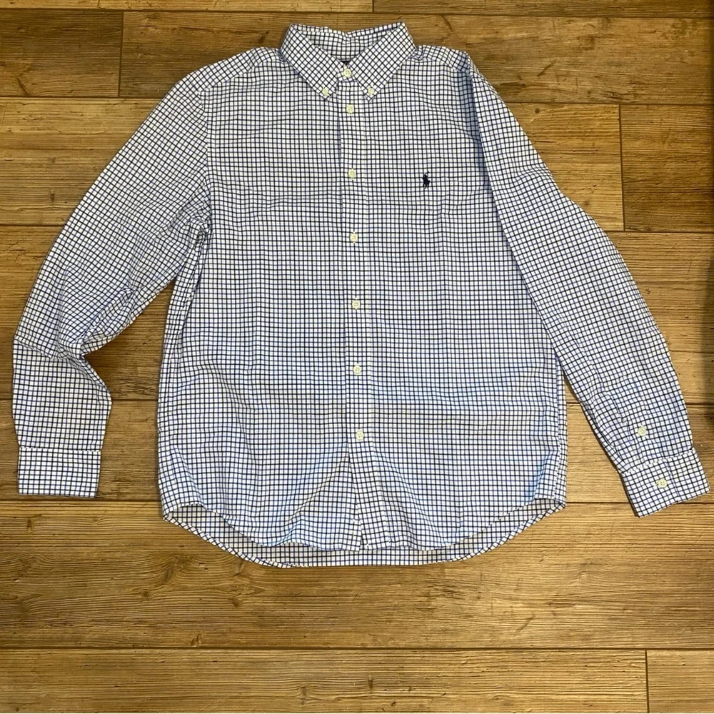 Polo Ralph Lauren Big Kid Blue/White Check long sleeve dress shirt Size XL 18-20